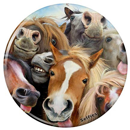 Horses Selfie Kitchen Refrigerator Locker Button Magnet - 3 Diameter