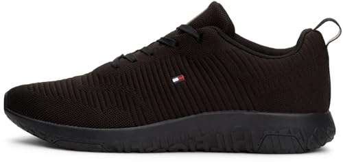 Tommy Hilfiger Runner Sneaker Hombre Corporate Knit Rib Runner Calzado Deportivo, Negro (Black), 40