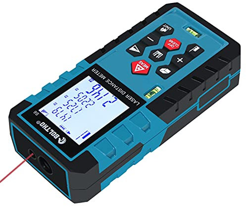 BOLTHO Laser Measure Device 60M/196FT, Laser Distance Meter with 2 Bubble Levels – Backlit LCD, Area and Volume, Pythagorean Mode Laser level Class II Laser type 630-650nm <1mw