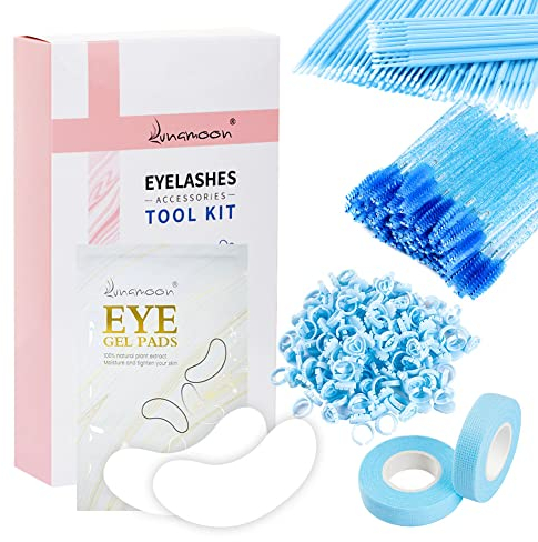 Lunamoon 50 Augenpads für Wimpernverlängerung Pads+100 Mikrobürsten+100 Kleberringe+50 Bürsten+2 Wimpernbänder Zubehör Set