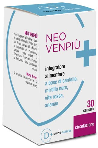 D+ Gruppo Dabbene - Neo VenPiù - Integratore alimentare a base di estratti di Centella Mirtillo Nero Vite Rossa Ananas utili a favorire la funzionalità del microcircolo 30 capsule