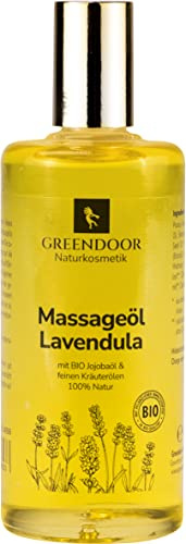 GREENDOOR Naturkosmetik Massageöl Lavendula 100ml, entspannendes Massage Öl, rein natürliches Jojobaöl, 100% Natur mit Lavendelöl und Rosmarinöl, Entspannung, auch in Schwangerschaft, Geschenke