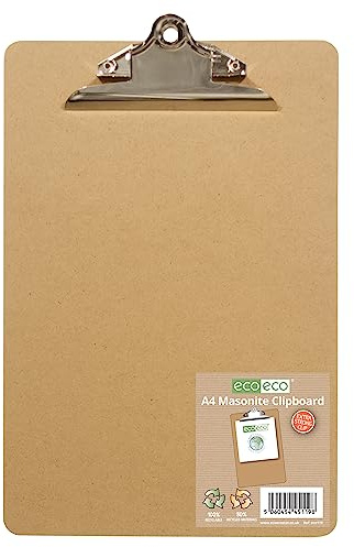 eco-eco A4 Masonite Strong Clipboard with Heavy Duty Metal Clip, eco119