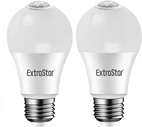 EXTRASTAR Bombilla LED con Sensor Infrarrojo E27, 12W, 1160 Lúmen, Luz Fría 6500K, No Regulable, 2 Pcs