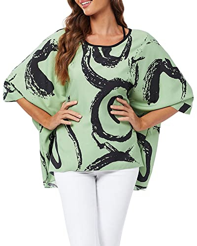 OUKIN Women Summer Floral Blouse Loose Batwing Sleeve Bohemian Sheer Chiffon Oversize Tunic Tops