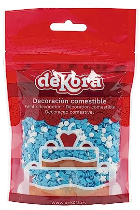 dekora - Confetti Sprinkles Confiserie Comestible - Étoiles et Cercles en Sucre Bleu et Blanc