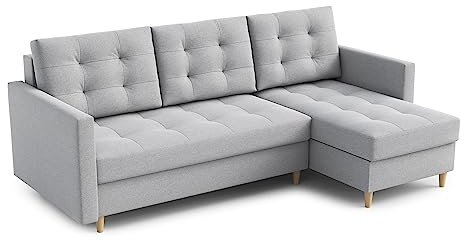 Ecksofa “DIVO” mit Schlaffunktion und Bettkasten - Sofa Bettsofa Couch L form 3 Sitzer Schlafsofa Schlafcouch - Eckcouch Möbel für Wohnzimmer 224 x 144 x 95 cm. Sofabett - Liegefläche: 202 x 140 cm