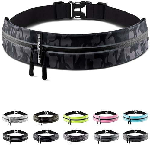 Fitgriff® Ceinture Running - Banane Porte Telephone Sport (pour Tous Smartphones) - pour Course a Pied, Jogging, Sport - Femme et Homme (Camo-Black, 85-120cm Tour de Taille)