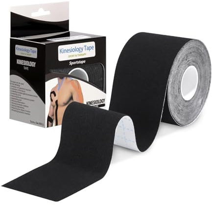 TIDEVAN Kinesiotapes, 5cm x 5m Kinesio Tape Kinesiologie Tape Wasserfestes & Hautfreundliche & Elastisch Kinesiotape, Muskelstraffende Bänder, Sporttape für Knie, Schultern und Ellenbogen, Schwarz