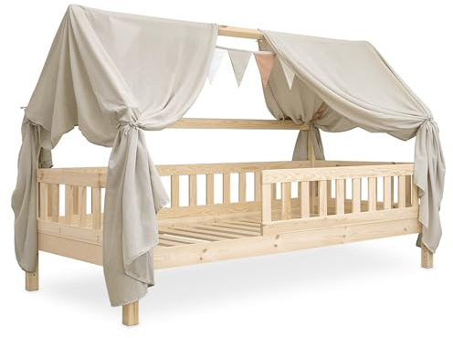 Ehrenkind® Kinderzimmer-Deko-Set: Betthimmel & Wimpelkette für magische Momente | Oeko-TEX Zertifiziert | Kinderzimmer Deko | Betthimmel Kinderzimmer, 90x200 Beige