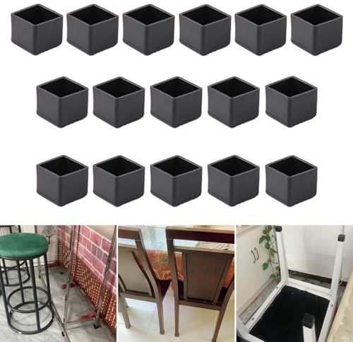 Lot de 16 protections carrées en silicone pour pieds de chaise, 25 x 25 mm, capuchons de pieds de chaise, capuchons de pieds de meubles, capuchons de pieds de tabouret pour éviter les rayures sur le