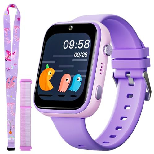 OKYUK T45 4G Children's Smartwatch With Sim Card, GPS Tracker, Video Calls, SOS, Camera, Pedometer for Boys and Girls Aged 3-12 (Purple)
