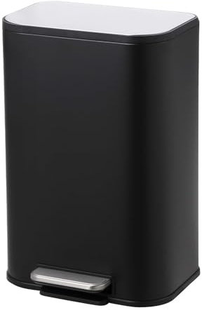 Takywep 3.2 Gallon Bathroom Trash Can with Lid, Stainless Steel Garbage Can with Foot Pedal & Removable Inner Bucket, Rectangular Small Step Waste Bin for Kitchen Living Room (Black, 12L)