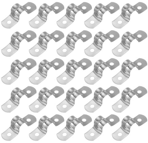 PATIKIL 10mm Rigid Pipe Strap, 25 Pcs 304 Stainless Steel Conduit Clamp 2 Hole U Bracket Pipe Clamp Tube Strap for Pipe Cable Wire Fixing, (2/5)
