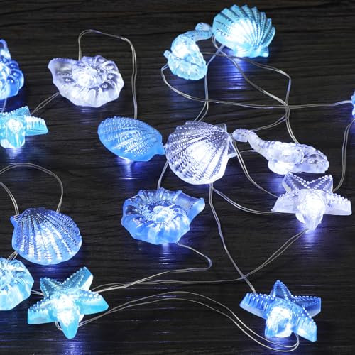 Artrastar Ghirlanda Luminosa Animali Marini 2.5M 20LED Decor Marina Matrimonio Festa CavallucciMarino StellaMare Conchiglia Lumaca Batt Timer Int Est (Blu)