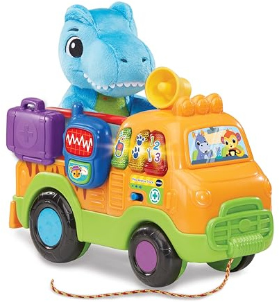 VTech Dino Rescue Truck, Pull-Along Truck, Role-Play Toy, Develops Fine Motor Skills, Fun Musical Toy with 3 Songs & 15 Melodies, Suitable for Ages 12, 18, 24 Months, English Version