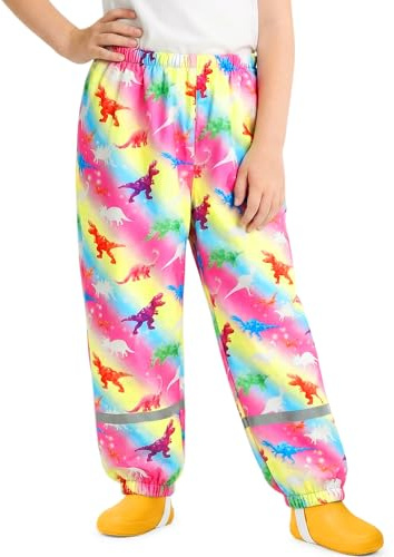 FILOWA Pantalon de Pluie Enfants Imperméable Pantalon Boue, 1-10 Ans | Coupe-vent, Non Doublée Salopette Pluie, Réfléchissantes, Animal Imprimé, Respirant, Léger, Tout-petit Vêtements de Pluie