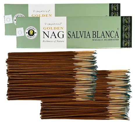 Bastoncini di incenso Salvia Bianca (White Sage) by LAMARE - 200 g - 10 confezioni da 20 g (140-180 bastoncini) - Aromaterapia - Meditazione - Yoga - Confezione ecologica