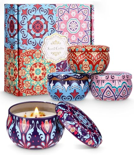 Birshe Juego de velas, nuevo estilo étnico, velas perfumadas, juego de regalo, 4 unidades, cera de soja natural, velas de aromaterapia, velas decorativas para aromaterapia, Navidad, cumpleaños, día de