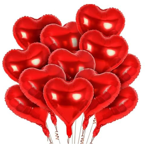 25 Globos Corazón Rojo de Foil Aluminio con Helio para Decoración Bodas San Valentín Aniversario Compromiso y Fiestas Románticas con Temática Amorosa
