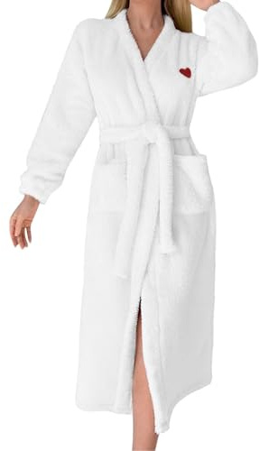 Albornoz de toalla para mujer, bata de baño con cinturón, acogedora, de manga larga, con bolsillos profundos y muy suave, muy absorbente, con cuello en V, manga larga