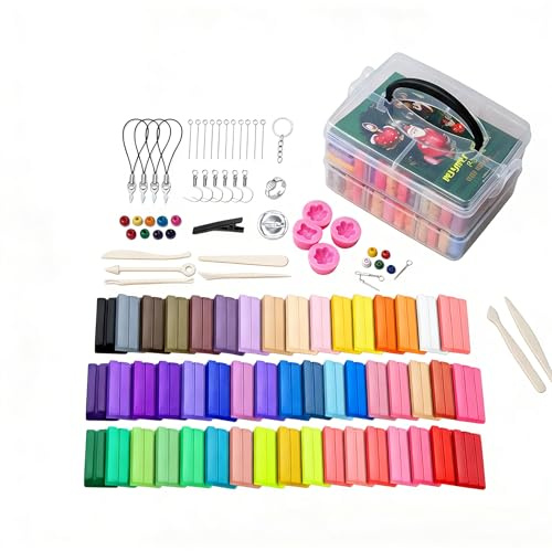 Jadesiegel Kit de Arcilla Polimérica de 50 Colores | Incluye 5 Herramientas de Esculpir y Accesorios para Hornear | Perfecto para Joyería, Decoración, Esculturas y Manualidades
