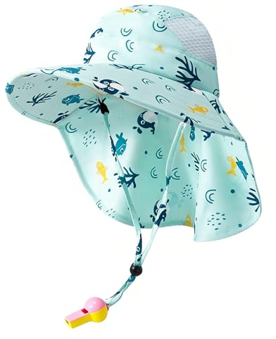 Shyllin Bob Enfant Anti UV 50, Chapeau Soleil Enfant avec Large Bord et Protège-Nuque, Bob Bébé Protection Solaire, Chapeau Été Garçon Fille 2-7 Ans (Bleu Ciel)