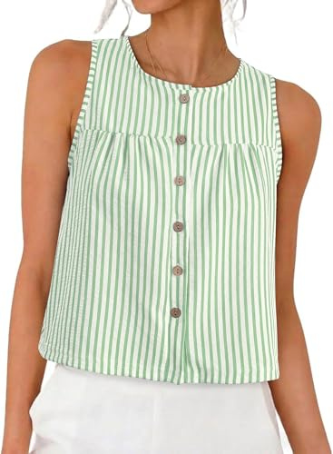 KISSMODA Womens Summer Crop Vests Ladies Crew Neck Sleeveless Tunic Tops Trendy Casual Gingham Tank Top