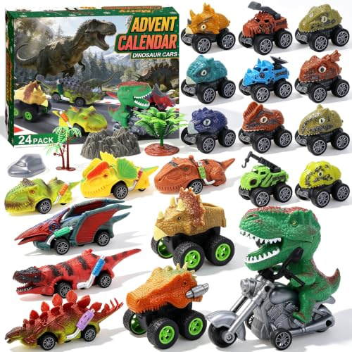 Dinosaurie bil adventskalender 2026 pojkar, flickor | 24-dagars monstertruck jul nedräkningskalender med dino-bilar för pojkar, julpresent till dino-fans
