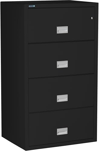 Phoenix Safe 31 inch Wide 4-Drawer Lateral Fireproof File Cabinet – Legal and Letter Size Filing – Key Lock – Water Resistant – Fire Safe and Impact Rated – Black Finish – Model LAT4W31B