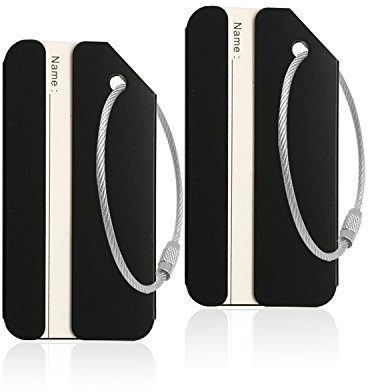 Aluminum Luggage Tag for Luggage Baggage Travel Identifier By Ovener (Black 2 Pcs)