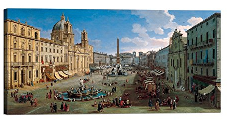 LuxHomeDecor Quadro Stampa su Tela con Telaio in Legno Gaspar Van Wittel Piazza Navona, Rome con Vernice Effetto Dipinto Misura 200x100 CM