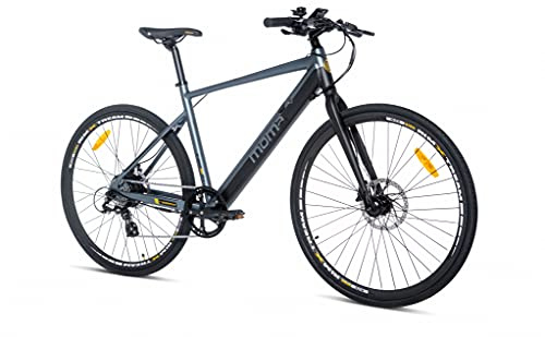 Moma Bikes E-ROAD28, Full Shimano Altus 8v, Frenos de Disco Hidráulicos, Batería Litio Samsung integrada y Extraible de 36V 10Ah