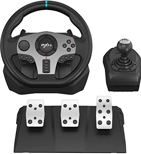 PXN V9 Game Lenkrad, Lenkrad mit Pedalen und Schalthebel - Gebraucht - Wie Neu - 270/900°, Vibrations-Feedback - Universal Racing Steering Wheel für Xbox, PS4, PS3, PC