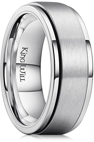 King Will Bague rotative en acier inoxydable de 8 mm pour homme et femme,Pour soulager le stress et l'anxiété,Unisexe,Surface brossée confortable,9, Acier inoxydable, Aucune pierre précieuse