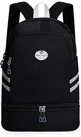 HUA ANGEL Mochila Deportiva Mujer 25L Mochila Gimnasio Extensible Plegable con Compartimento para Zapatos, Bolso Impermeable para Natación, Playa y Viaje, Negro