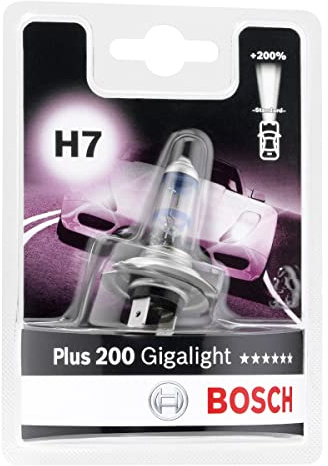 Bosch H7 Plus 200 Gigalight Halogen-Glühlampe für Auto-Scheinwerfer, 12 V 55 W, 200% mehr Licht - Lampensockel Typ PX26d - 1 Ersatz-Scheinwerferlampe