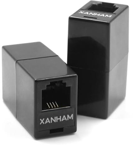 XANHAM RJ11 Coupler(2 Pack) Telephone Line Cable Connector 6P4C Adapter Straight Connection Female to Female for Phone Wire Extension, Black, AV01103