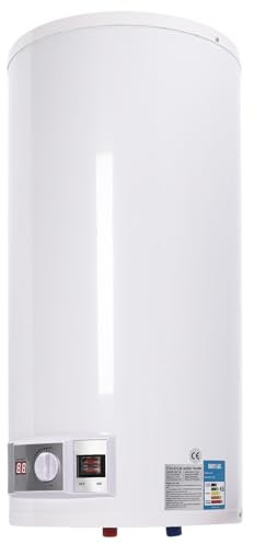 Elektronischer Durchlauferhitzer mit Leckage-Schutz, 50L Warmwasserbereiter mit Temperaturwahl, 2000W 220V Elektrischer Tank-Wassererhitzer mit Dusche & Wasserhahn, 71 * 34cm, Weiß