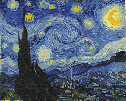 Artnapi Pintar por Números para Adultos sin Marco | DIY Pintado a Mano | La Noche Estrellada de Van Gogh | Kit para Principiantes y Adultos | Set Incluye Pinturas Acrílicas y Pinceles | Lienzo 40x50cm