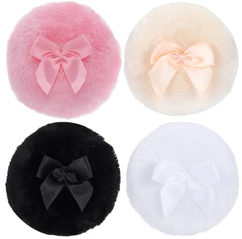 Runde Puderquaste Große Puderquaste 4 Stück Makeup Baumwollpuderquaste Runde Flauschiger Schleife Ultraweich Waschbare wiederverwendbare Puderquastes für das Gesicht nass und trocken Puderquastes
