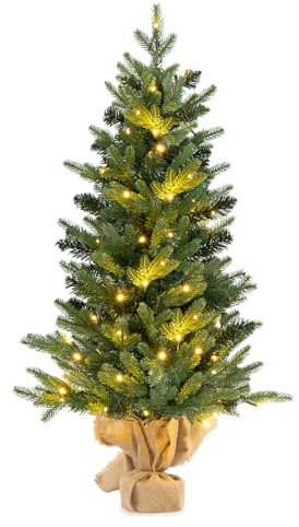 COSTWAY 90 cm künstlicher Weihnachtsbaum mit Beleuchtung, Kleiner Tannenbaum, Tisch-Weihnachtsbaum mit 50 warmweißen LED-Lichtern und Timer für Weihnachtsdeko, Grün