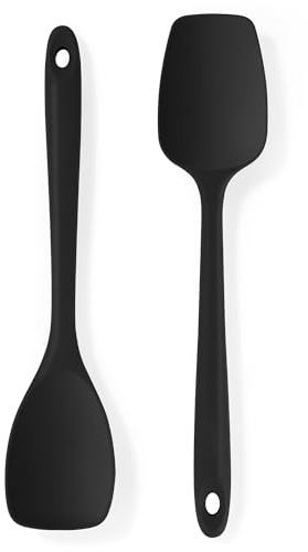 U-Taste Cuchara de espátula de silicona: 315 ℃ Cuchara de cocina sin costuras resistente al calor Raspador de cocina antiadherente con forma de cuchara y borde flexible para raspar (2 piezas, Negro)