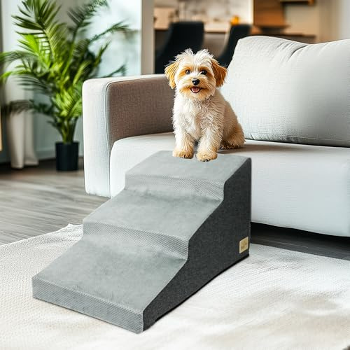 Escaliers pour Chiens à 3 Marches en Éponge Haute Densité, Rampe pour Chien et Chat Antidérapant avec Housse Amovible - Échelle Large pour Animaux de Compagnie Agés 39x65x39.5cm