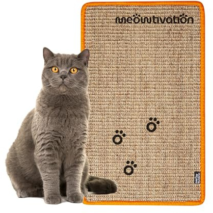 Tapis griffoir pour Chats – Tapis en sisal Naturel, résistant et Multifonction, avec Motif Empreintes, Accessoire Robuste et décoratif (Orange, 50 x 30 cm)