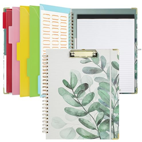 Clipboard with Storage and Refillable Notepad for Letter Size 8.5x 11, Cute Clip Board with 5 Extra Folders with Tabs and Storage, Nursing School Office Supplies, Leaves