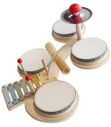 WOONEKY Juego de Batería de Madera para Niños Pequeños, Tamaño Único, Batería de Jazz Educativa, Instrumento Musical para Bebés de 1 a 3 Años, Juguete Preescolar de Percusión
