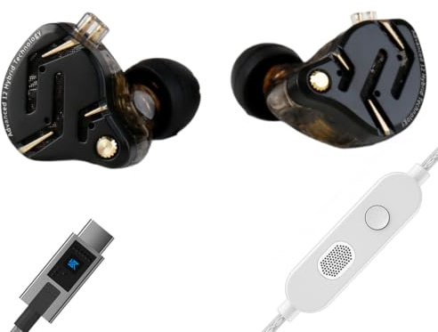 KZ ZS12 PRO 2 USB C Wired Headphones Type-C in Ear Monitor Headphone, 5BA+1DD 6 Driver Gaming Earbuds USB C Wired Earphones, HiFi Clarity Sound Immersive Bass IEMs for Gaming (Black, USBC-with Mic)