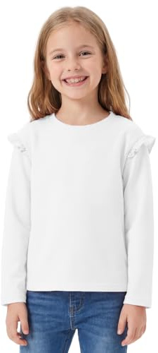 FILOWA T-Shirt Fille Coton Manches Longue Tee Volantées Tee Shirt, 6-12 Ans | Col Rond, Uni, Base Top, Confortable, Décontracté Haut, Printemps Automne Vêtements pour Enfant, Sport, Schule, Confort