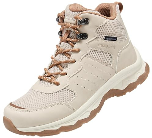 ANJOUFEMME All-Terrain Waterproof Hiking Boots for Women - Mid Cut Boots with All-Day Comfort for Hiking & Backpacking 9, Beige